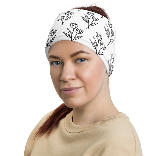 Neck Gaiter with black tulip tattoo print