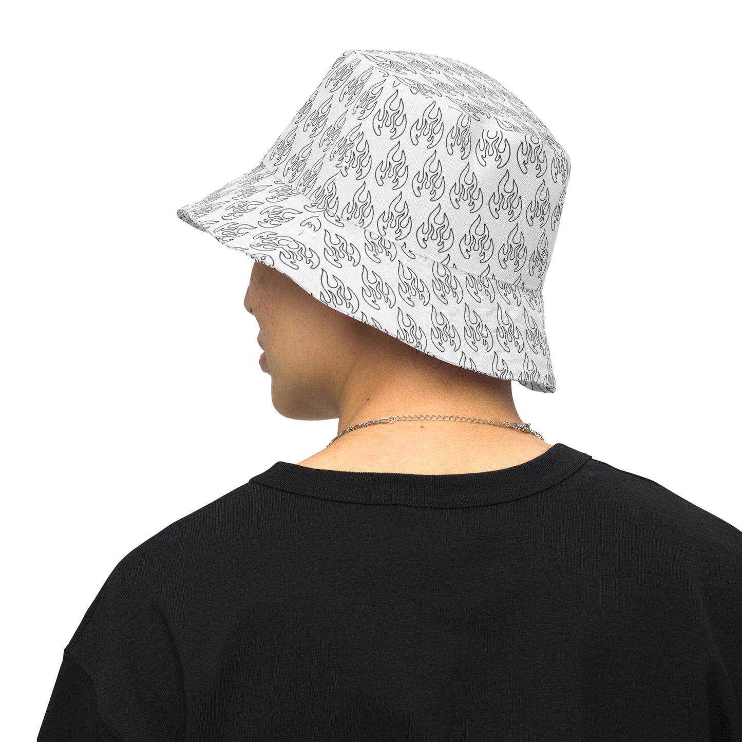 Reversible bucket hat black flame tattoo print