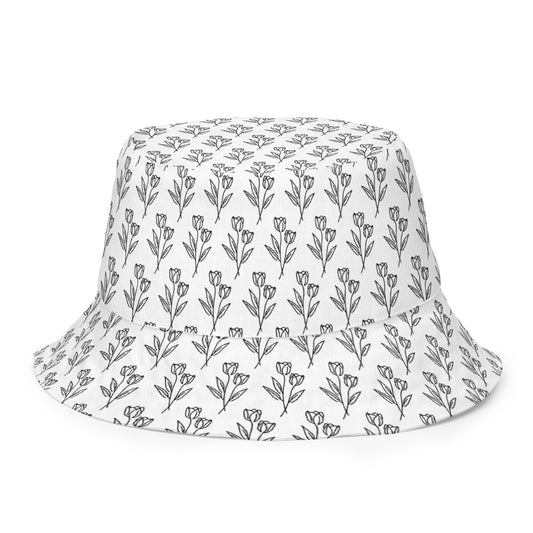 Reversible bucket hat with a black tulip tattoo