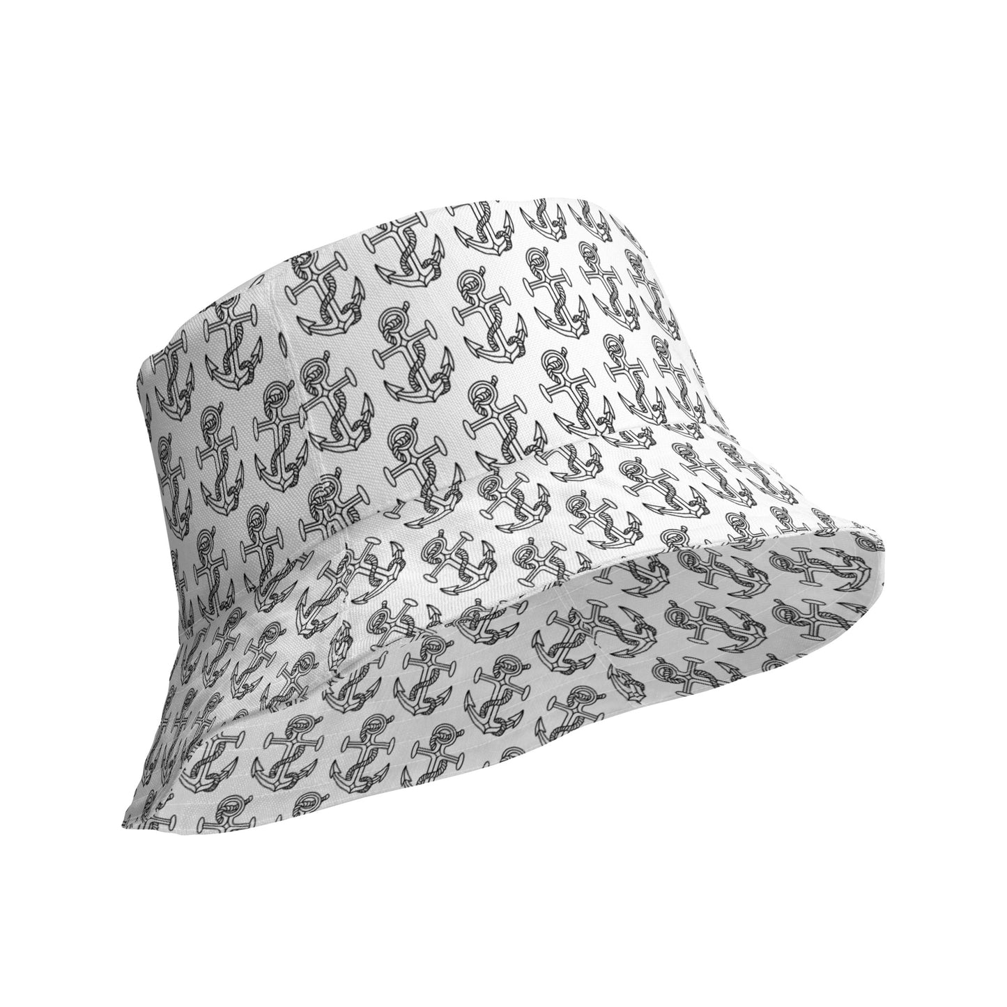 Reversible bucket hat black anchor tattoo print