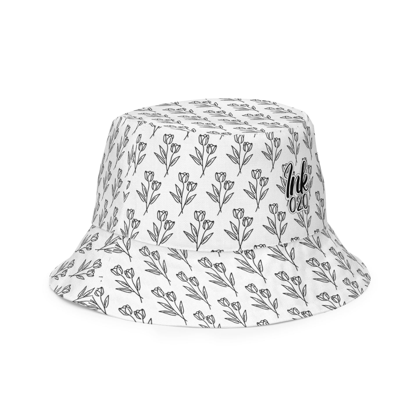 Reversible bucket hat with a black tulip tattoo
