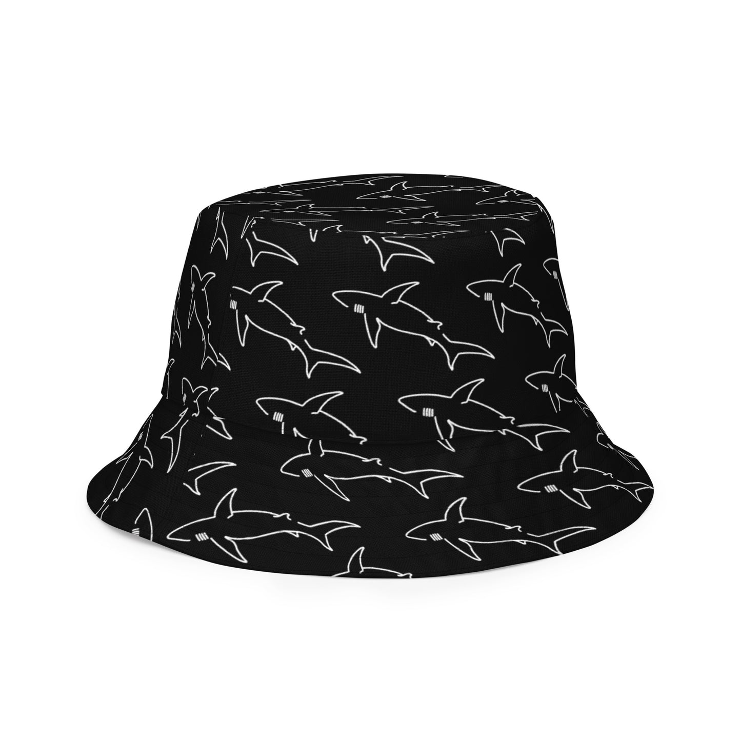 Reversible bucket hat white shark tattoo print