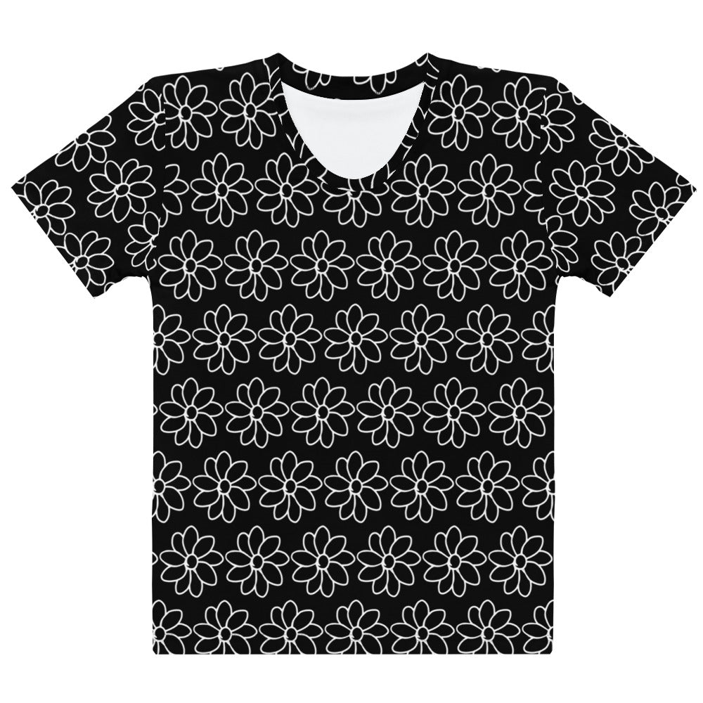 Women's T-shirt white flower line tattoo