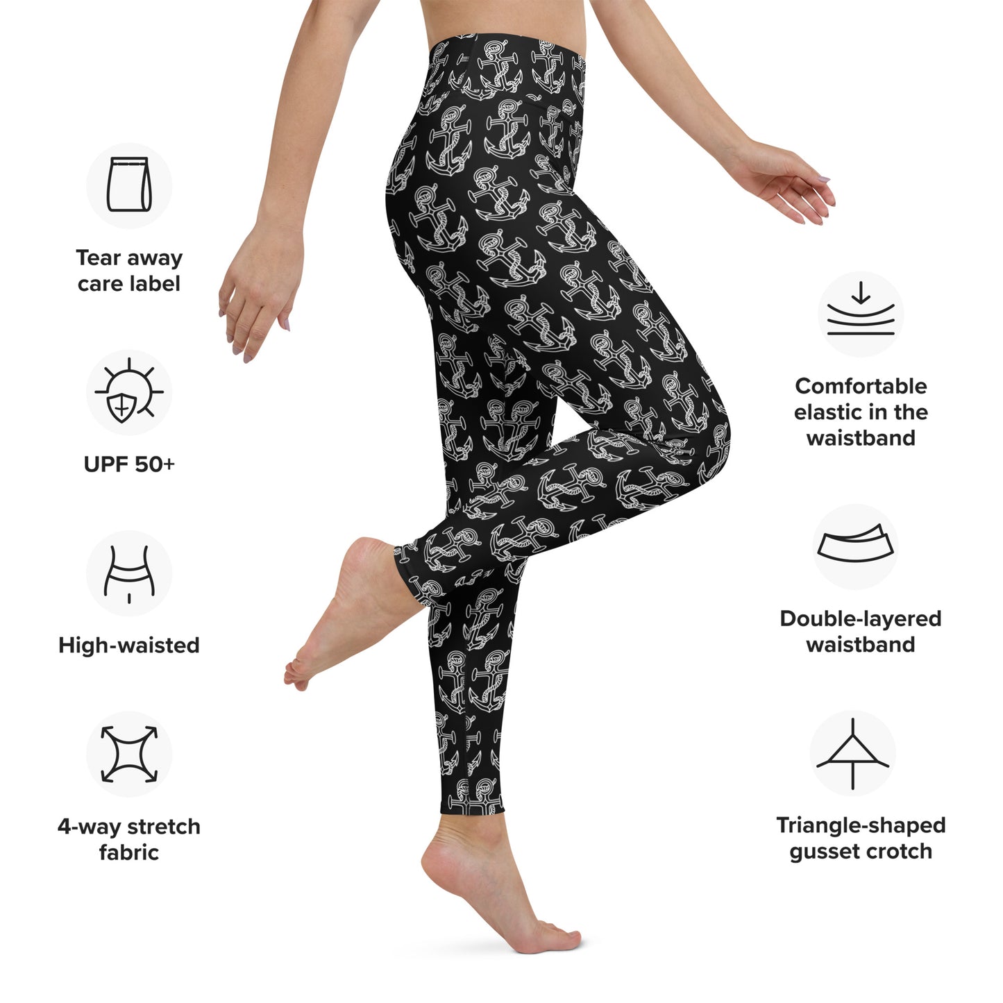 Yoga Leggings white anchor tattoo print