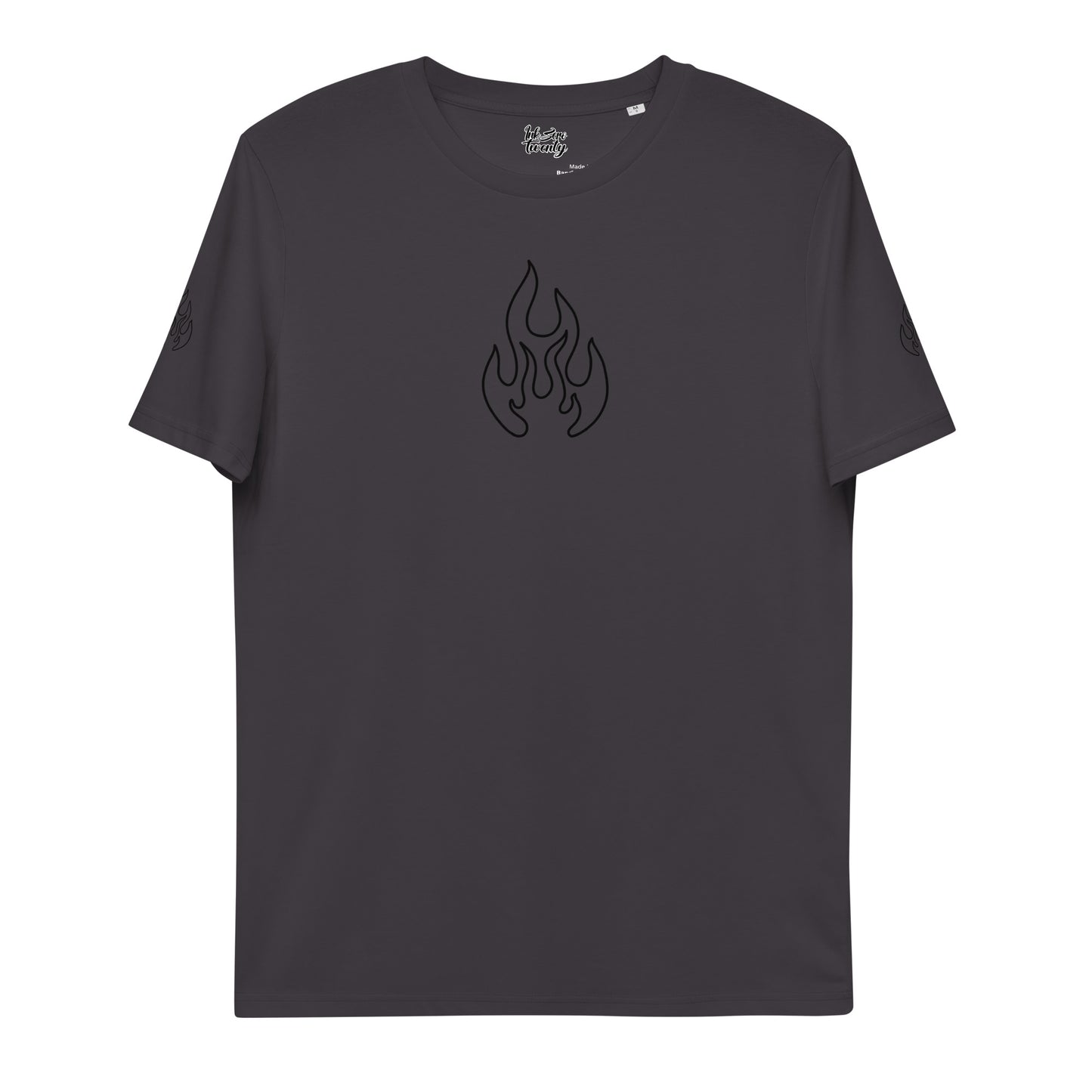 Unisex organic cotton t-shirt black flame tattoo print