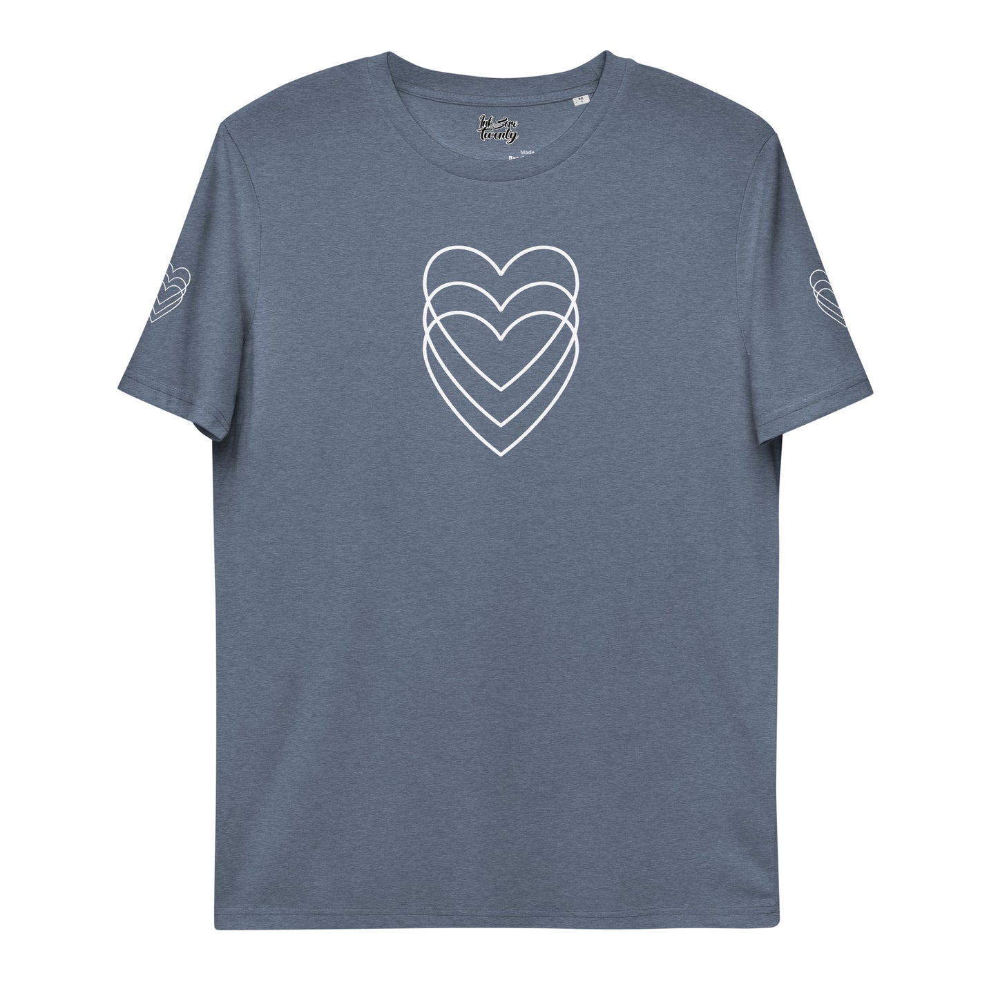 Unisex organic cotton t-shirt white hearts tattoo print
