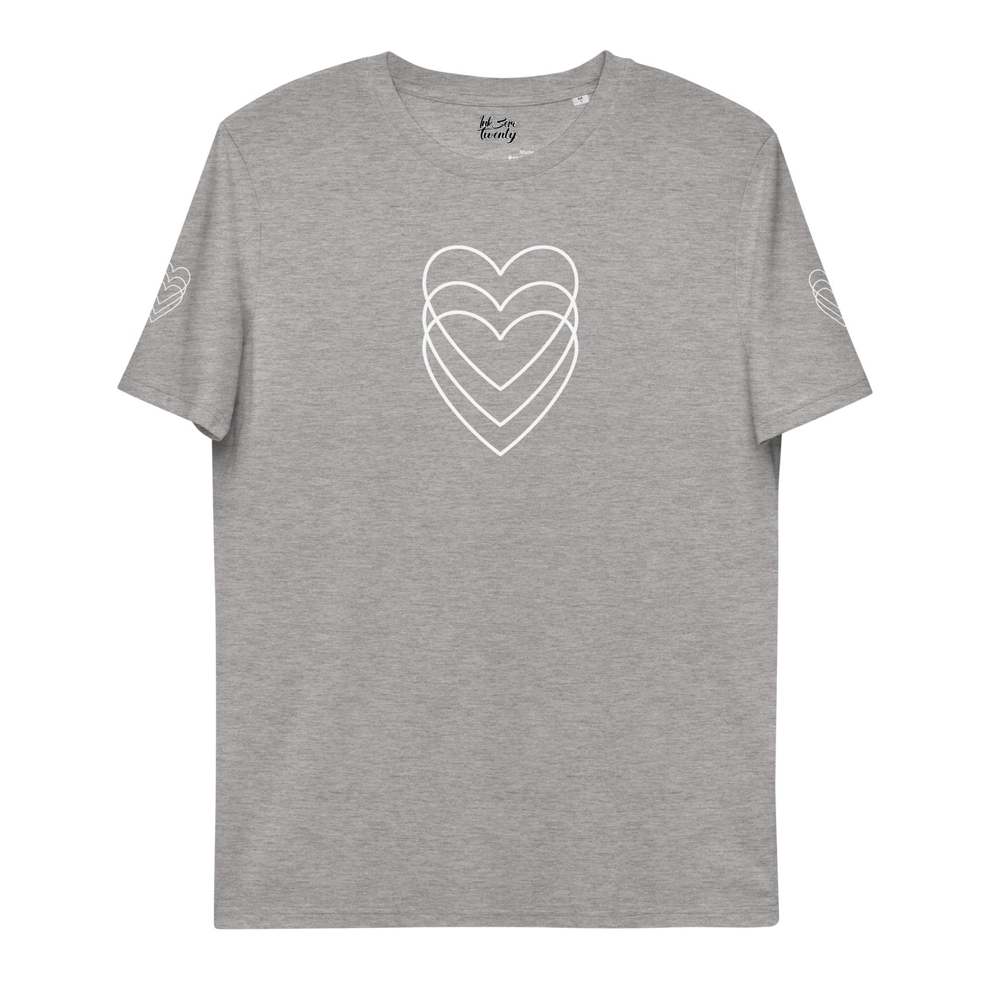 Unisex organic cotton t-shirt white hearts tattoo print